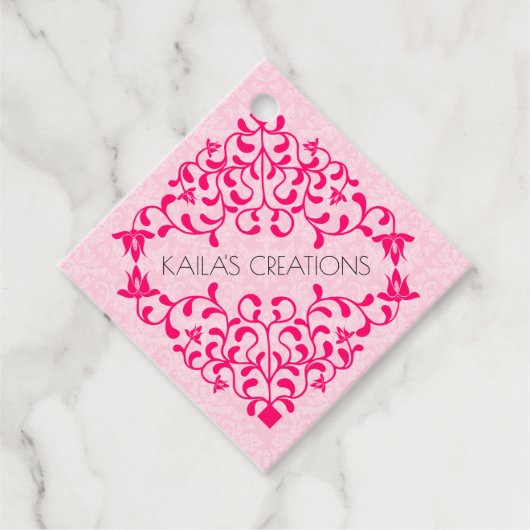Elegant Hot Pink Swirls Flourish Hang Bedankjes Labels (Voorkant)