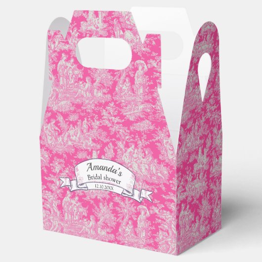 Elegant hot pink toile de jouy monogram bedankdoosjes (Geopend)