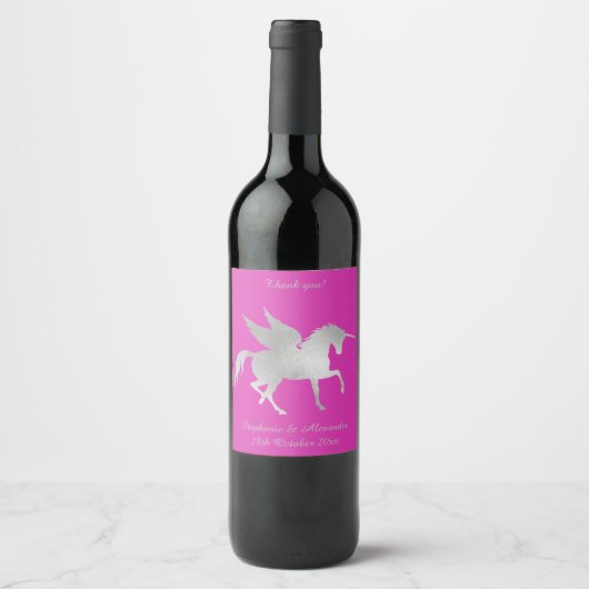 ELEGANT HOT PINK UNICORN ETIKET WIJN (Voorkant)