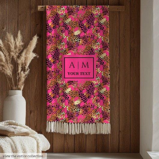 Elegant hot pink watercolor leopard skin blanket fleece deken