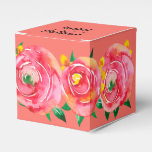 Elegant Hot Pink Waterverf Floral op levende koraa Bedankdoosjes