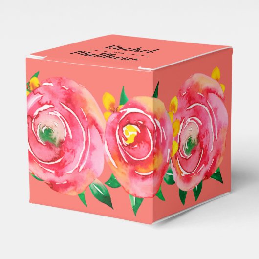 Elegant Hot Pink Waterverf Floral op levende koraa Bedankdoosjes (Voorkant Zijde)