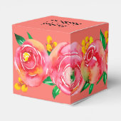 Elegant Hot Pink Waterverf Floral op levende koraa Bedankdoosjes (Achterkant)