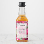 Elegant Hot Pink Waterverf Floral Wedding Mini Likeurfles Etiket (Voorkant)