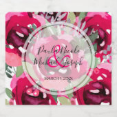 Elegant Hot Pink Waterverf Floral Wedding Sparkling Wijnetiket (Enkel label)