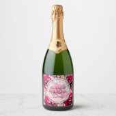 Elegant Hot Pink Waterverf Floral Wedding Sparkling Wijnetiket (Voorkant)