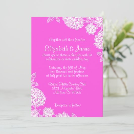 Elegant Hot Pink Wedding Invitations Kaart (Staand voorkant)