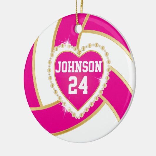 Elegant Hot Pink, White en Gold Volleyball Keramisch Ornament (Links)
