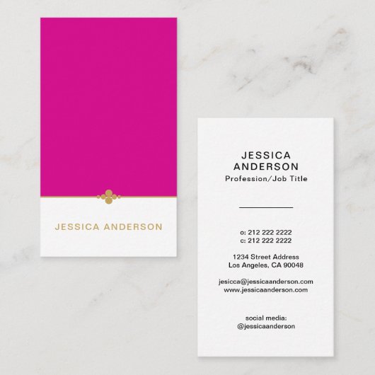 Elegant Hot Pink White Gold Visitekaartje (Voorkant / Achterkant)