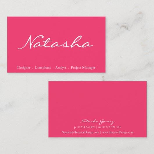 Elegant Hot Pink White Script Font Visitekaartje (Voorkant / Achterkant)