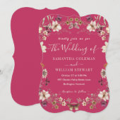 Elegant Hot Pink Wildflower Modern Wedding Kaart (Voorkant / Achterkant)