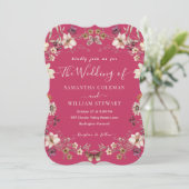 Elegant Hot Pink Wildflower Modern Wedding Kaart (Staand voorkant)