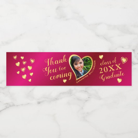 Elegant Hot Red en Gold Bedankt 2025 Afstuderen Waterfles Etiket