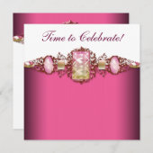 Elegant hot roze en gouden verjaardagsfeestje kaart (Voorkant / Achterkant)