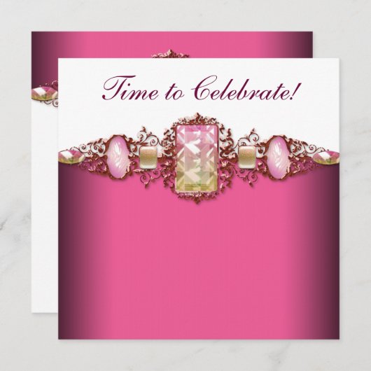 Elegant hot roze en gouden verjaardagsfeestje kaart (Voorkant / Achterkant)