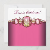 Elegant hot roze en gouden verjaardagsfeestje kaart (Voorkant)