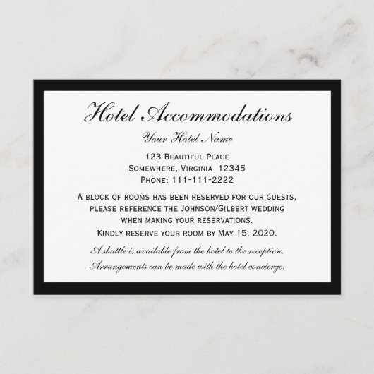 Elegant Hotel Accommodaties Bruiloft Enclosure Informatiekaartje (Voorkant)