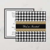 Elegant Houndstooth Black White Gold Party Invite Kaart (Voorkant / Achterkant)