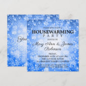 Elegant Housewarming Party Blue Winter Bokeh Kaart (Voorkant / Achterkant)