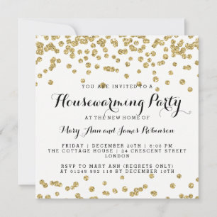 Elegant Housewarming Party Gold Glitter Confetti Kaart