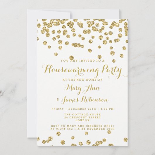 Elegant Housewarming Party Gold Glitter Confetti Kaart (Voorkant)