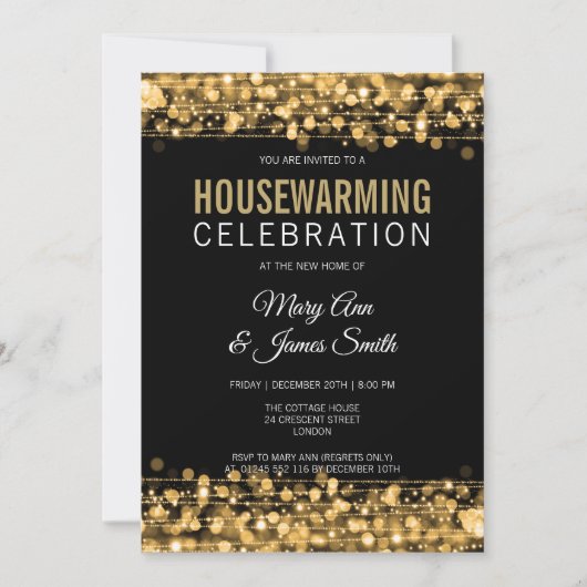 Elegant Housewarming Party Gold Lights & Sparkles Kaart (Voorkant)