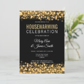 Elegant Housewarming Party Gold Lights & Sparkles Kaart (Staand voorkant)