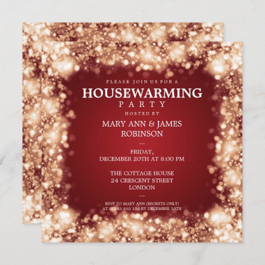 Elegant Housewarming Party Gold Sparking Lights Kaart (Voorkant / Achterkant)