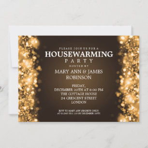 Elegant Housewarming Party Gold Sparking Lights Kaart