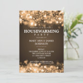 Elegant Housewarming Party Gold Sparking Lights Kaart (Staand voorkant)