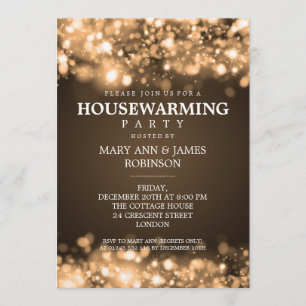 Elegant Housewarming Party Gold Sparking Lights Kaart