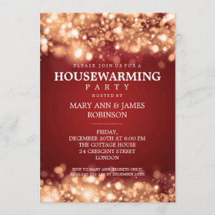 Elegant Housewarming Party Gold Sparking Lights Kaart