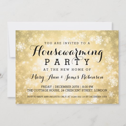 Elegant Housewarming Party Gold Winter Wonderland Kaart (Voorkant)