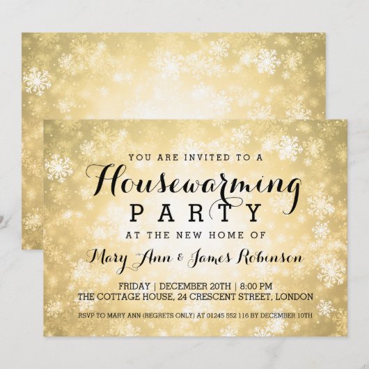 Elegant Housewarming Party Gold Winter Wonderland Kaart (Voorkant / Achterkant)