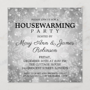 Elegant Housewarming Party Silver Winter Bokeh Kaart
