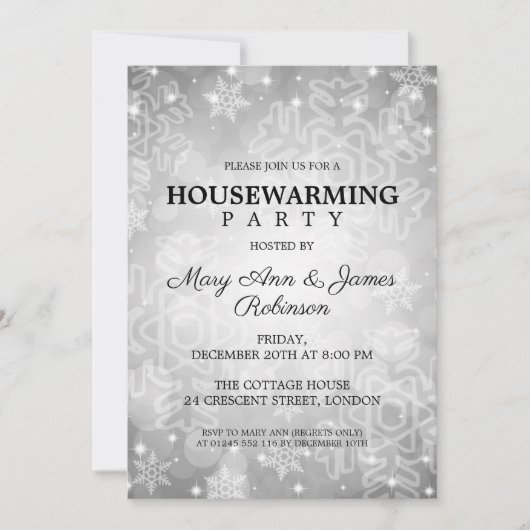 Elegant Housewarming Party Silver Winter Bokeh Kaart (Voorkant)