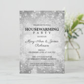 Elegant Housewarming Party Silver Winter Bokeh Kaart (Staand voorkant)