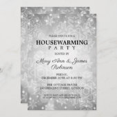 Elegant Housewarming Party Silver Winter Bokeh Kaart (Voorkant / Achterkant)