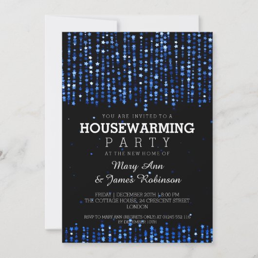 Elegant Housewarming Party Star Confetti Blue Kaart (Voorkant)