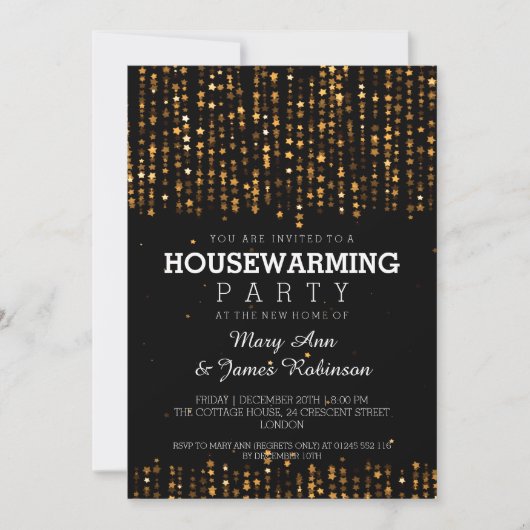Elegant Housewarming Party Star Confetti Gold Kaart (Voorkant)