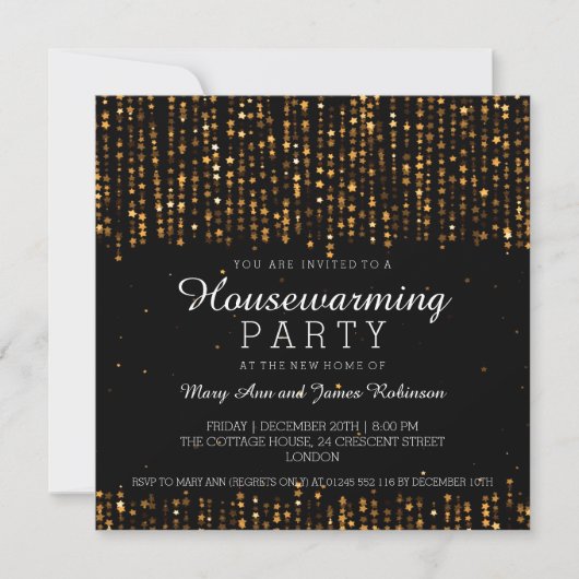 Elegant Housewarming Party Star Confetti Gold Kaart (Voorkant)