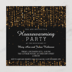 Elegant Housewarming Party Star Confetti Gold Kaart