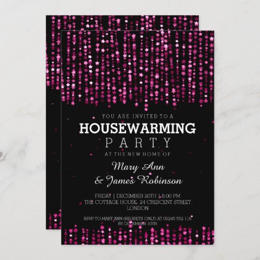 Elegant Housewarming Party Star Confetti Pink Kaart (Voorkant / Achterkant)