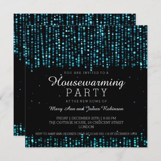 Elegant Housewarming Party Star Confetti Turquoise Kaart (Voorkant / Achterkant)