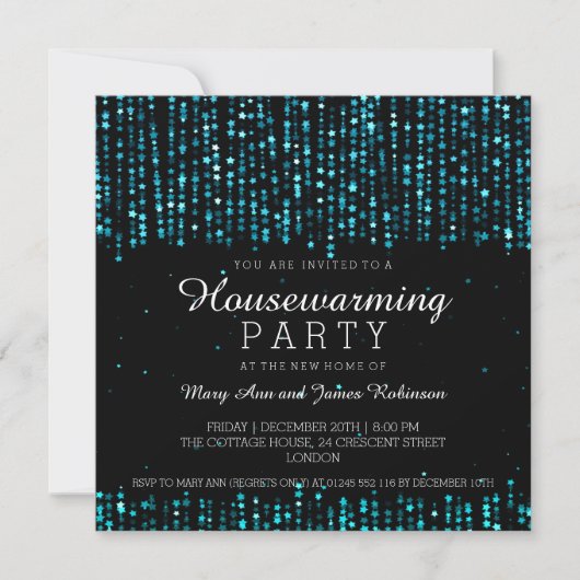 Elegant Housewarming Party Star Confetti Turquoise Kaart (Voorkant)