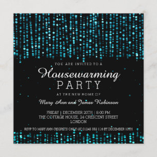Elegant Housewarming Party Star Confetti Turquoise Kaart