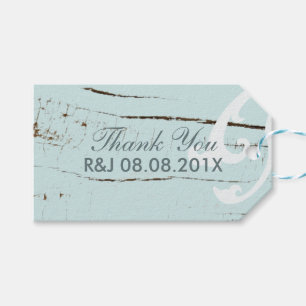 Elegant hout Blauw Zeeschelpen Strand Bruiloft gun Cadeaulabel