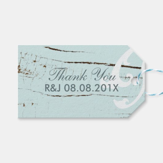 Elegant hout Blauw Zeeschelpen Strand Bruiloft gun Cadeaulabel (Voorkant (Horizontaal))