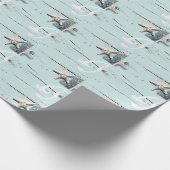 Elegant hout Blauw Zeeschelpen Strand Bruiloft gun Cadeaupapier (Hoek)