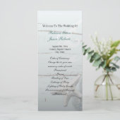 Elegant hout Blauw Zeeschelpen Strand Huwelijkspro Programmakaart (Staand voorkant)